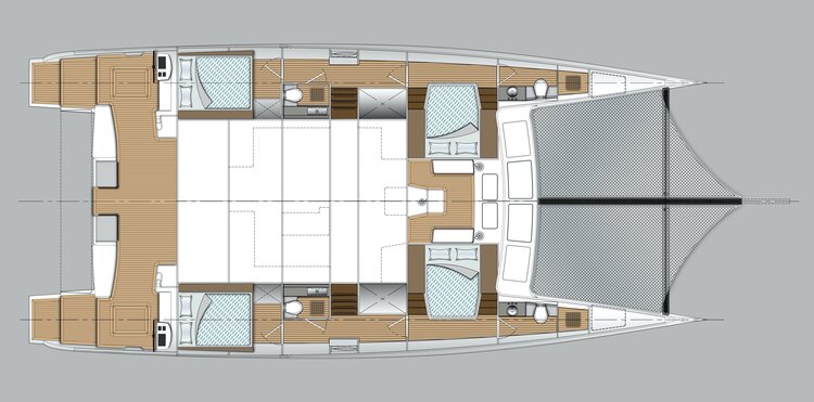 Kinetic KC62 Catamaran 4 cabin layout