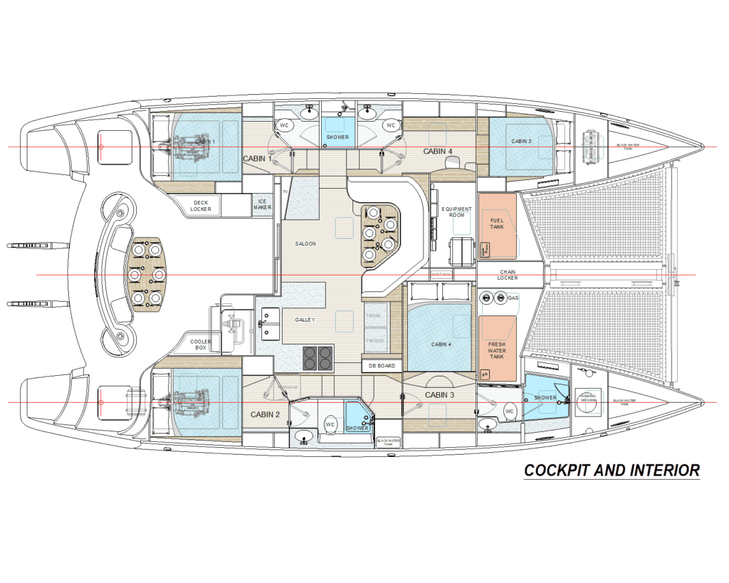 Knysna 500SE four-cabin layout plan