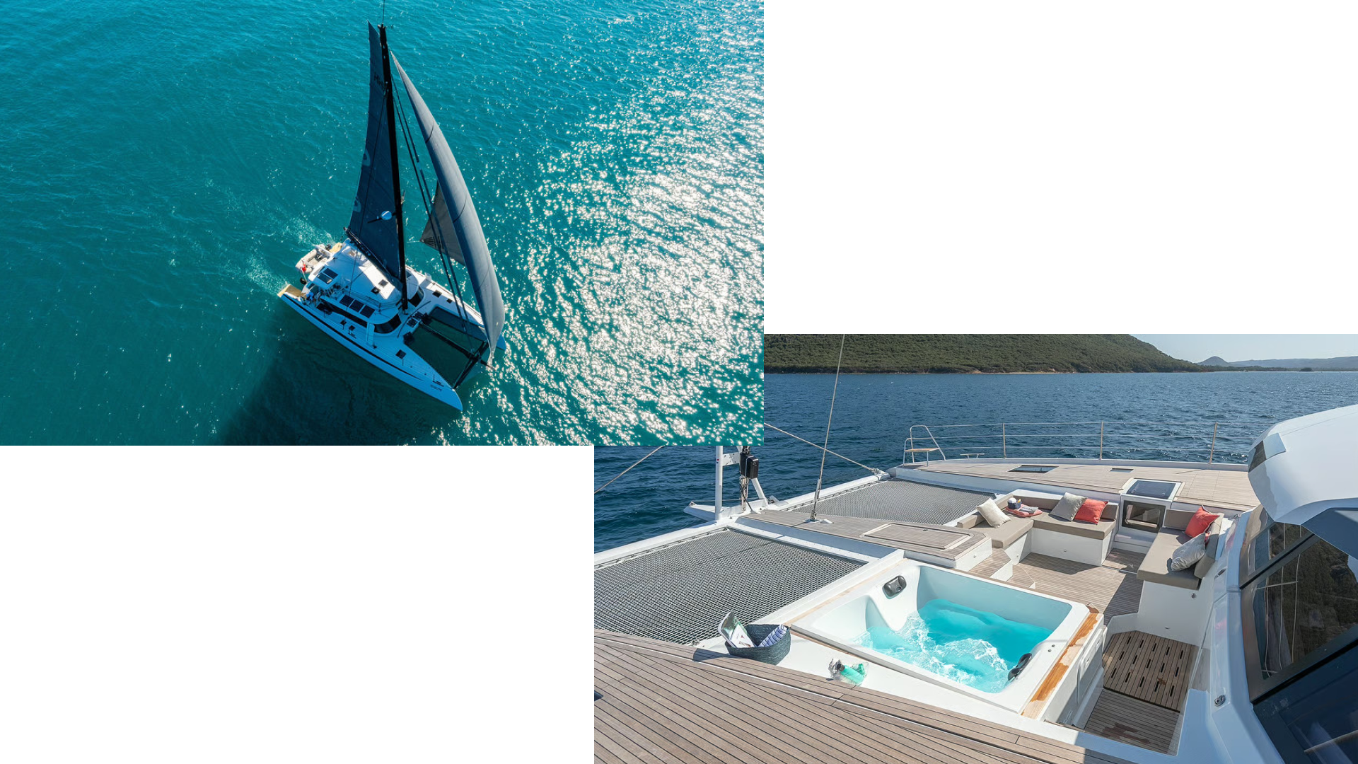 Top left: HH50 Tribute (2020), courtesy Just Catamarans. Bottom right: Fountaine Pajot Alegria 67, courtesy Fountaine Pajot.