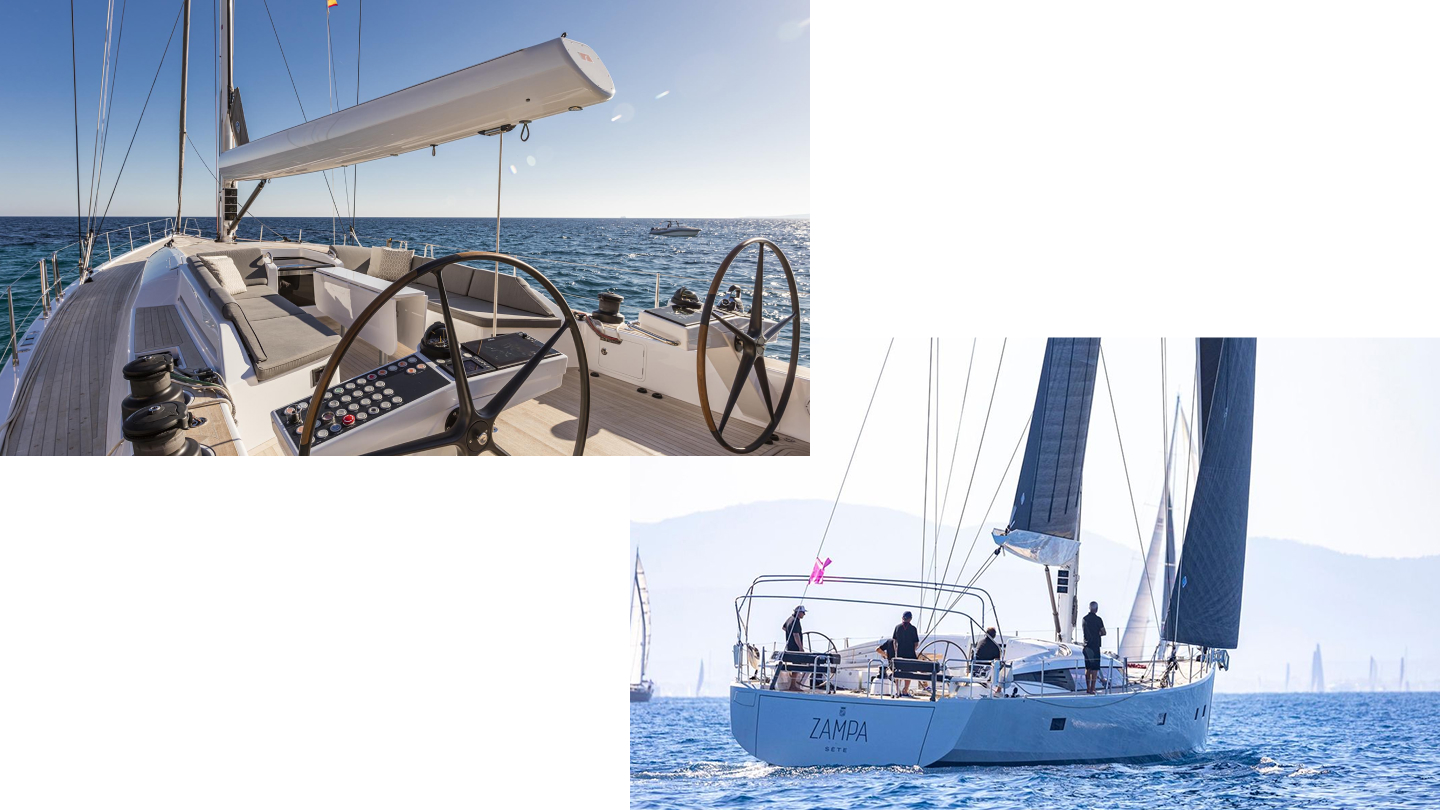 Top left: Nautor Swan 65, courtesy Nautor Swan. Bottom right: CNB 76 Zampa (2015), courtesy SC Yachts – CNB France.