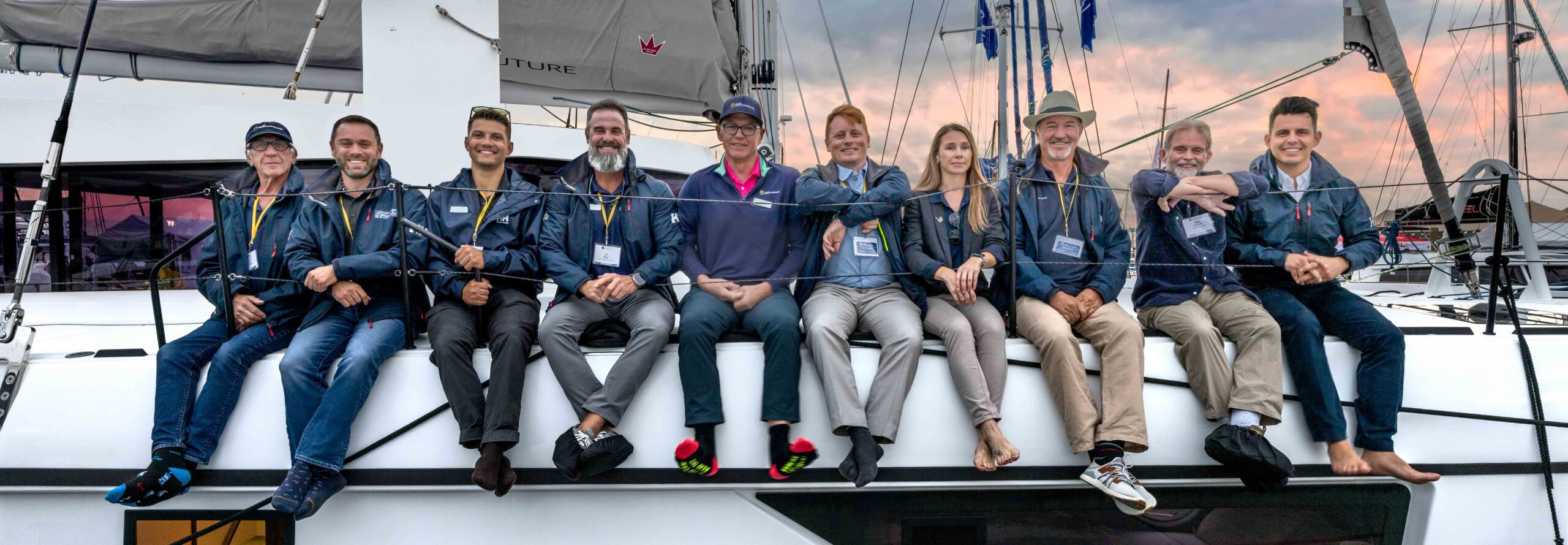 Just Catamarans team 2025 banner Catamaran brokerage team