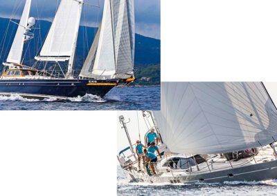 Top left: 102-foot Jongert 31T Alme Sol (2005), courtesy Haas International. Bottom right: Oyster 725 Isabel (2015), courtesy Oyster Brokerage.