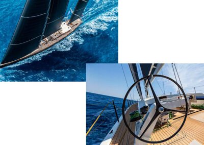 Top left: 193-foot Vitters Cruising Ketch Maximus (2023), courtesy BOAT International. Bottom right: Knierim Surge 62 Auliana III (2024), courtesy Fraser Yachts.